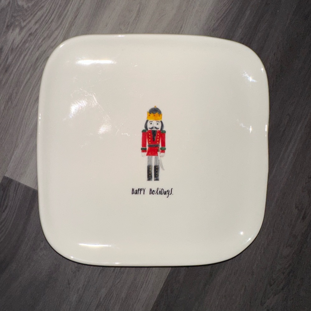 Rae Dunn HAPPY HOLIDAYS Nutcracker Christmas Square Plates By Magenta (Set of 2)